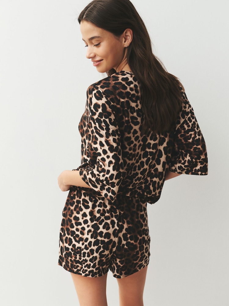 Leopard Cosy Short Set Pyjamas - Image 2 of 8 Leopard Cosy Short Set Pyjamas - Image 2 of 8