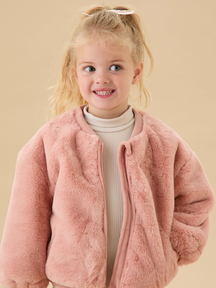 MORI Pink Faux Fur Cosy Zip Up Bomber Jacket - Image 2 of 5