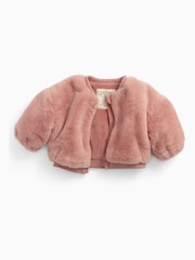 MORI Pink Faux Fur Cosy Zip Up Bomber Jacket - Image 4 of 5