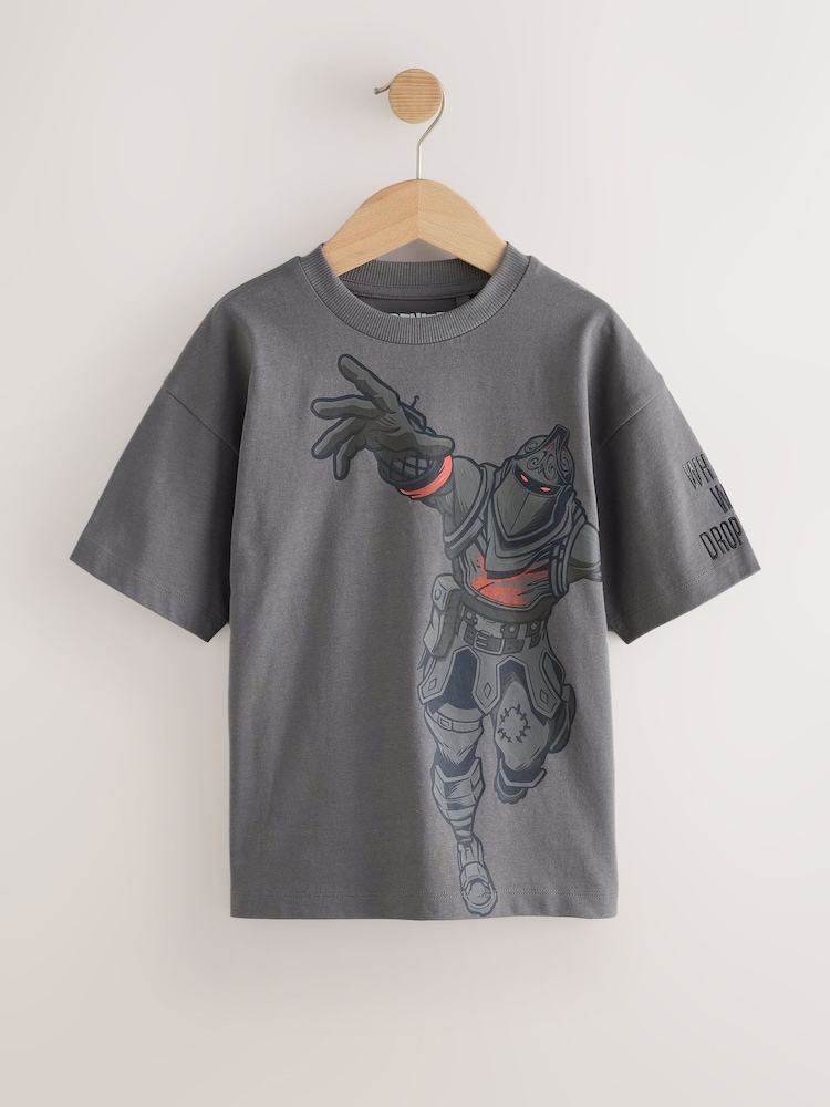 Charcoal Grey Fortnite Print Short Sleeved T-Shirt (4-16yrs) - Image 1 of 5 Charcoal Grey Fortnite Print Short Sleeved T-Shirt (4-16yrs) - Image 1 of 5