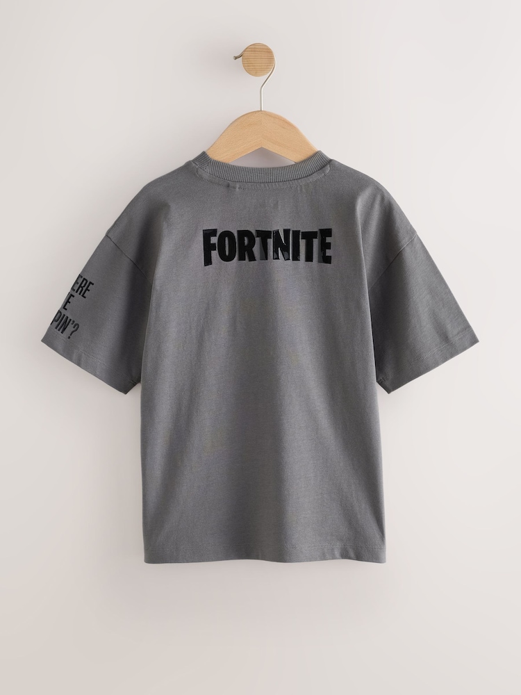 Charcoal Grey Fortnite Print Short Sleeved T-Shirt (4-16yrs) - Image 2 of 5 Charcoal Grey Fortnite Print Short Sleeved T-Shirt (4-16yrs) - Image 2 of 5