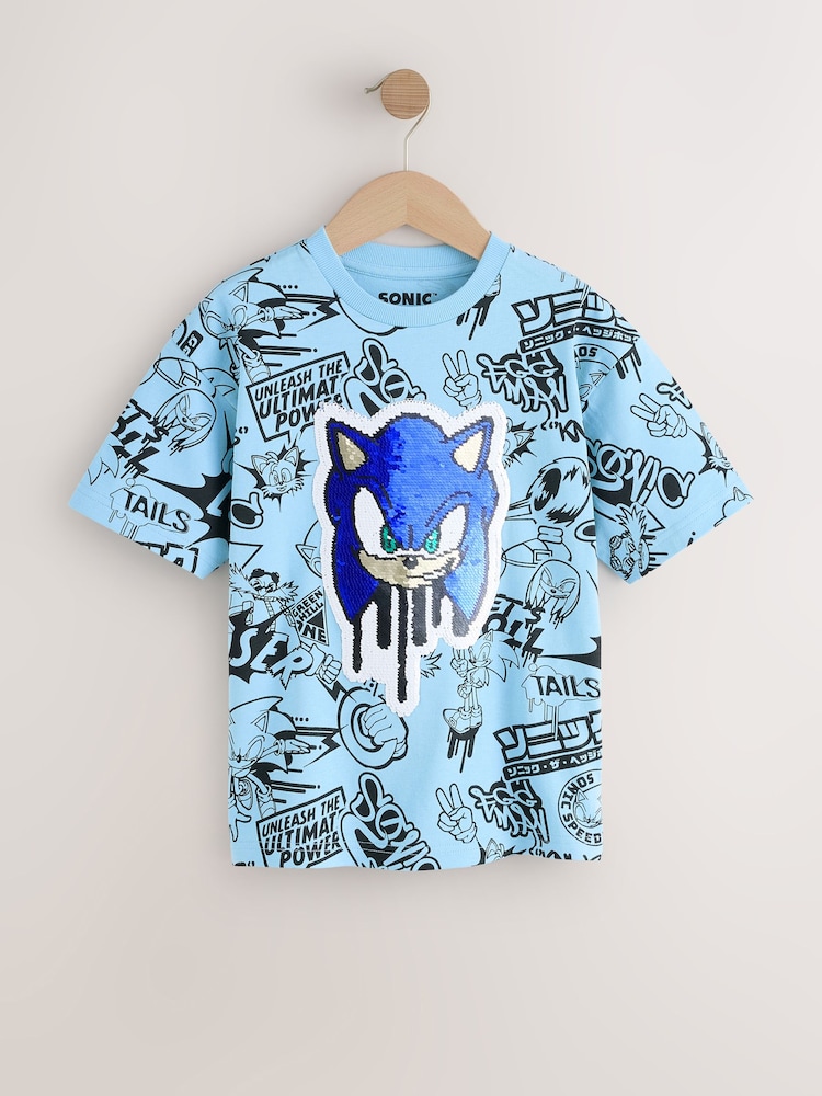Blue Sequin Sonic T-Shirt (3-16yrs) - Image 1 of 6 Blue Sequin Sonic T-Shirt (3-16yrs) - Image 1 of 6