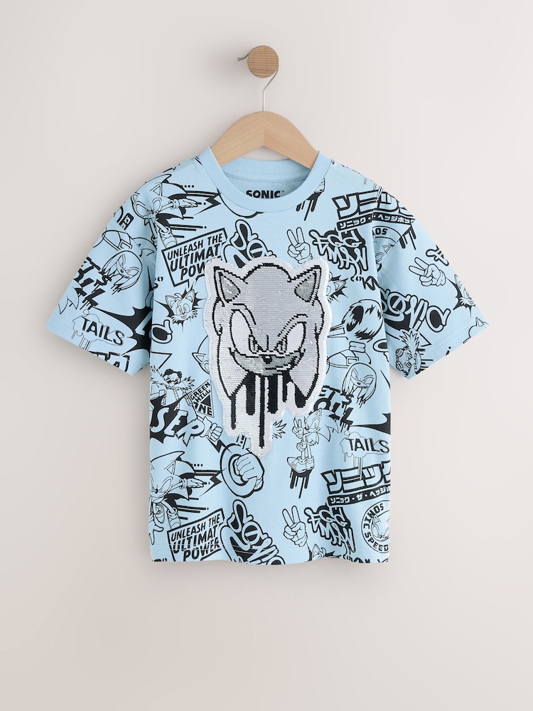 Blue Sequin Sonic T-Shirt (3-16yrs) - Image 2 of 6 Blue Sequin Sonic T-Shirt (3-16yrs) - Image 2 of 6