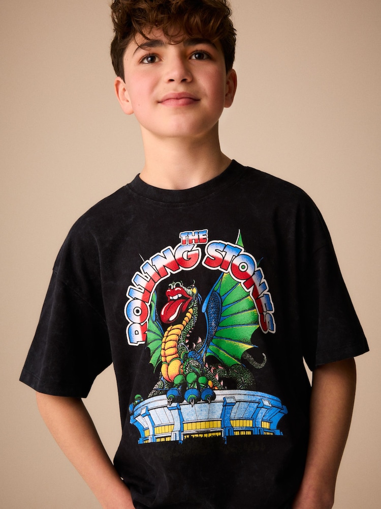 Black Washed Rolling Stones Band T-Shirt (3-16yrs) - Image 1 of 3 Black Washed Rolling Stones Band T-Shirt (3-16yrs) - Image 1 of 3