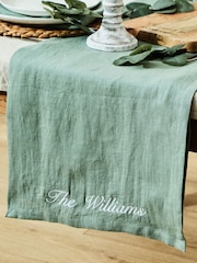 Made Yours Green Personalised Family Linen Table Runner in Rosemary - Image 1 of 2