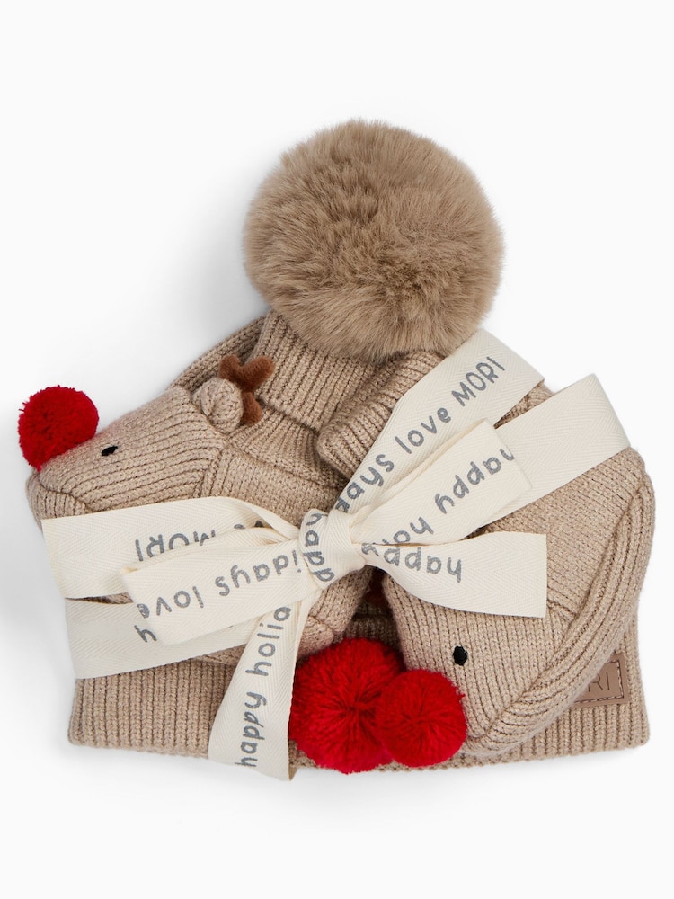 MORI Cream Reindeer My First Christmas Hat and Booties Set - Image 3 of 3 MORI Cream Reindeer My First Christmas Hat and Booties Set - Image 3 of 3