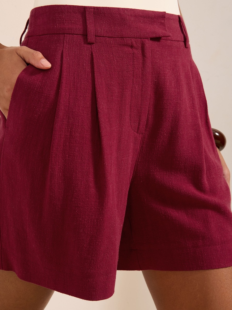 Friends Like These Burgundy Red Tailored Shorts with Linen - Image 2 of 4
