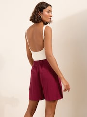 Friends Like These Burgundy Red Tailored Shorts with Linen - Image 4 of 4