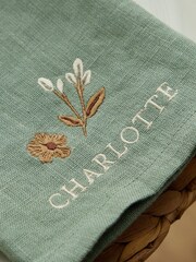 Made Yours 4 Pack Green Personalised Autumn Linen Napkins in Rosemary - Image 1 of 2