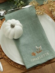 Made Yours 4 Pack Green Personalised Autumn Linen Napkins in Rosemary - Image 2 of 2