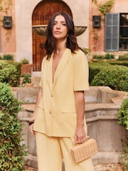 黄色 - Friends Like These X Lucy Mecklenburgh Tailored Short Sleeve Blazer with Linen - 4的图像2｝