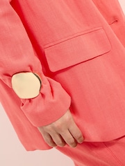 Friends Like These Coral Pink Curve Boyfriend Blazer with Linen - Image 3 of 4