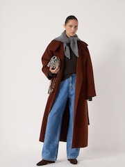 rjava - Hush Pure Wool Double Faced Belted Coat - Slika 1 iz 6