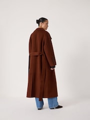 rjava - Hush Pure Wool Double Faced Belted Coat - Slika 3 iz 6