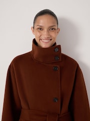 rjava - Hush Pure Wool Double Faced Belted Coat - Slika 5 iz 6