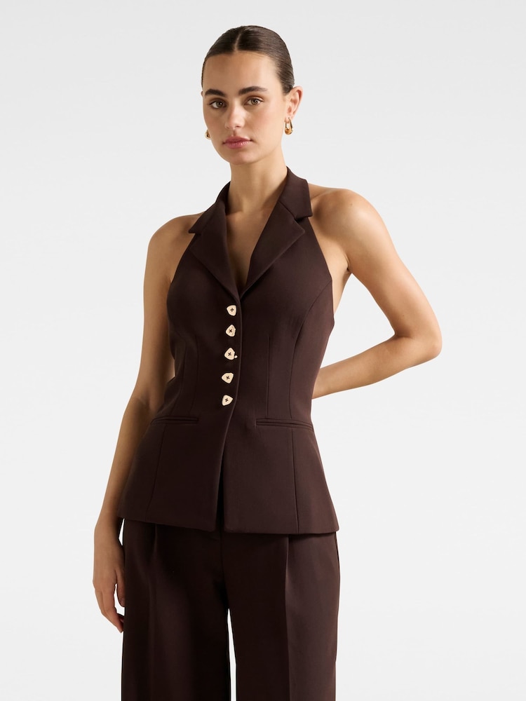 Forever New Brown Briony Halter Neck Waistcoat - Image 1 of 5 Forever New Brown Briony Halter Neck Waistcoat - Image 1 of 5