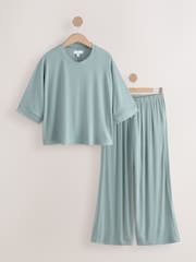 Pale Blue Ribbed Short Sleeve Pyjamas - Image 7 of 11