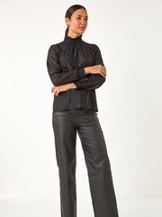 Roman Black Zig Zag Shimmer High Neck Blouse - Image 5 of 5