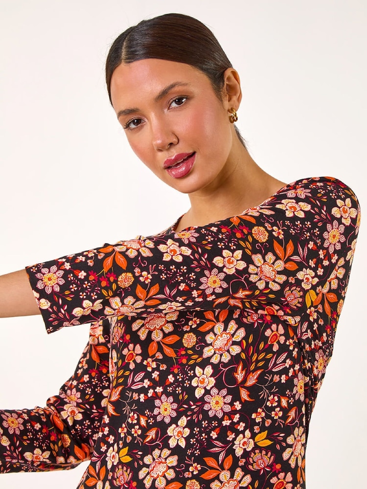 Roman Orange Floral Print Jersey Tunic Top - Image 5 of 5