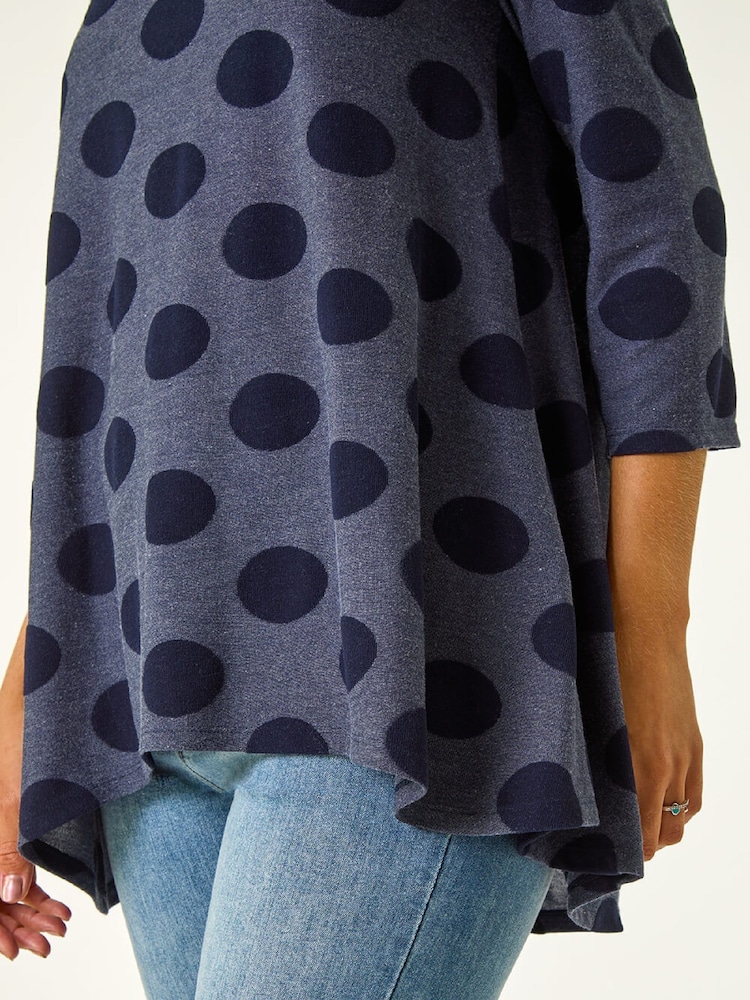 Roman Blue Textured Spot Swing Hem Tunic - Image 2 of 5 Roman Blue Textured Spot Swing Hem Tunic - Image 2 of 5