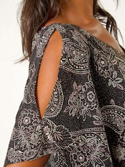 Roman Glitter Print Banded Hem Stretch Blouse - Bild 2 von 5