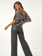 Roman Glitter Print Banded Hem Stretch Blouse - Bild 5 von 5
