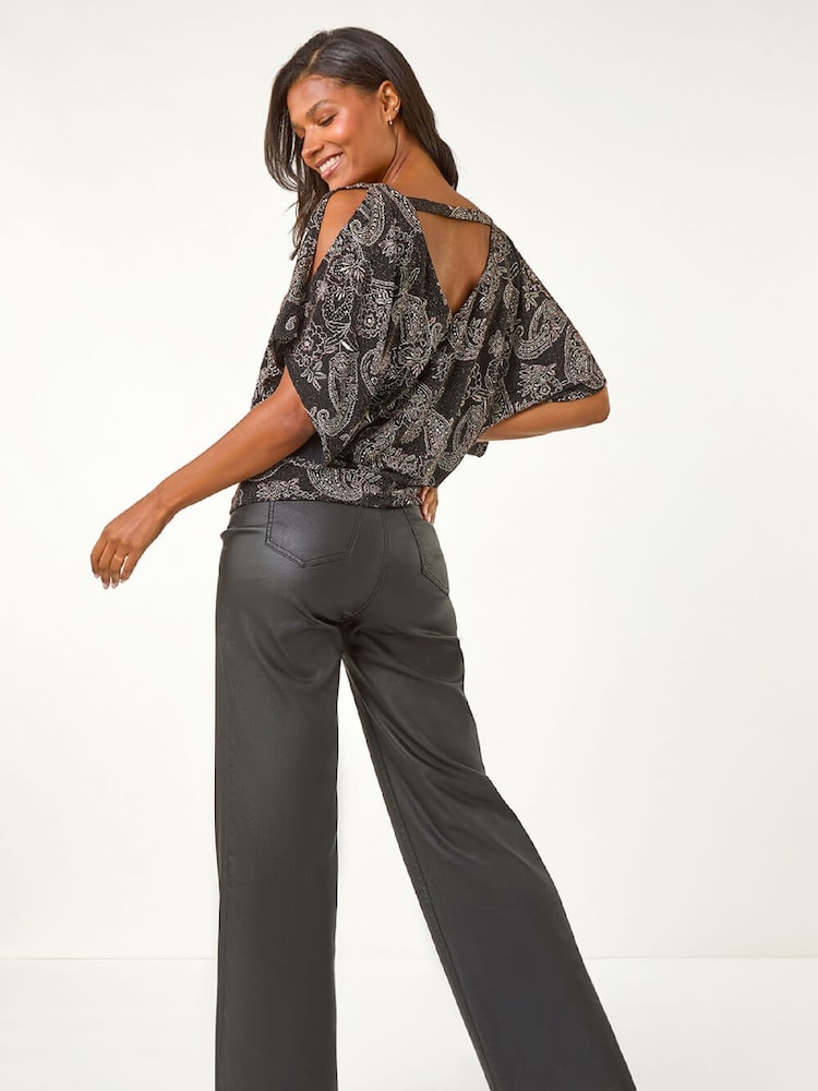 Roman Glitter Print Banded Hem Stretch Blouse - Bild 5 von 5