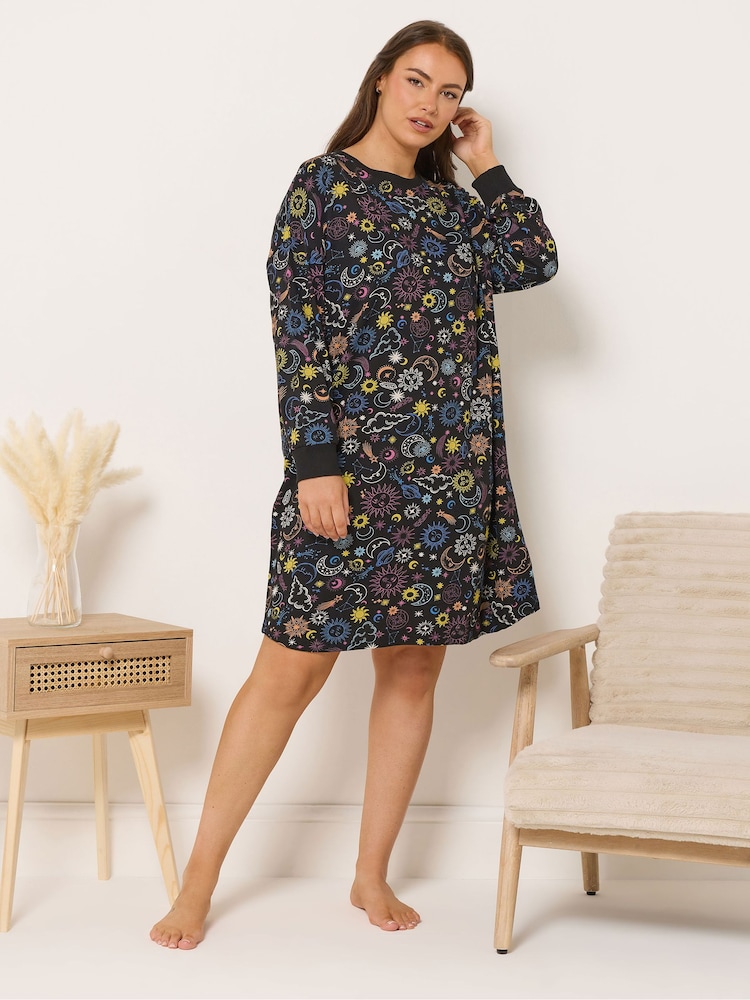 Yours Curve Black Long Sleeve Nightdress - Image 2 of 5 Yours Curve Black Long Sleeve Nightdress - Image 2 of 5