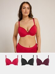 Yours Curve Red Lace Trim Padded Bras 3 Pack - Image 1 of 8