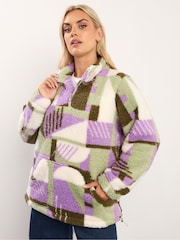 Yours Curve Green Sherpa Borg Jacket - Image 1 of 6