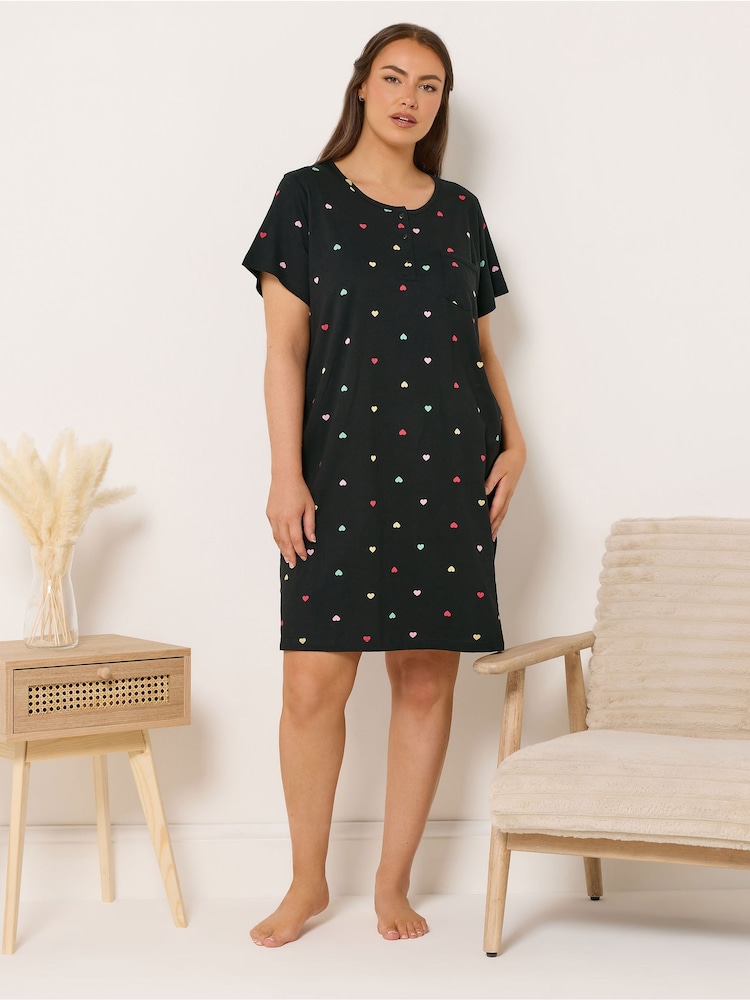 Yours Curve Black Placket Nightdress - Image 1 of 5 Yours Curve Black Placket Nightdress - Image 1 of 5