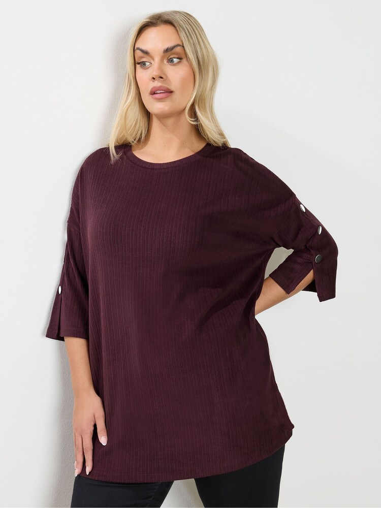 Yours Curve Red Ribbed Button Detail Top - Image 1 of 5 Yours Curve Red Ribbed Button Detail Top - Image 1 of 5