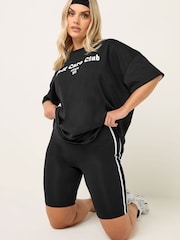 Yours Curve Black Side Stripe Shorts - Image 1 of 5