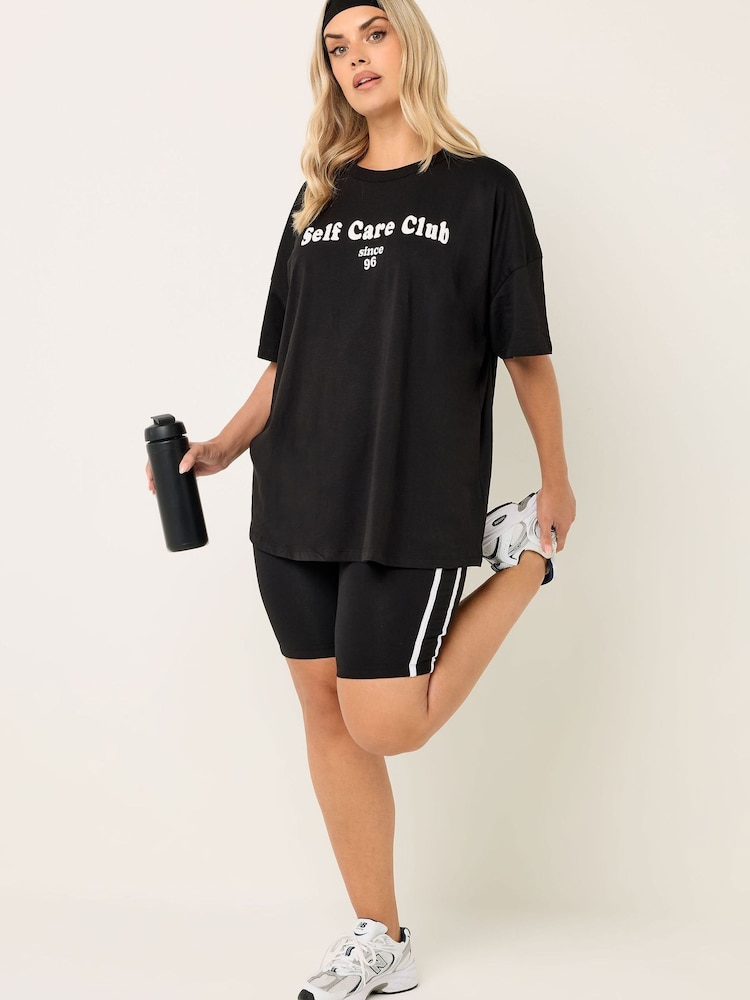 Yours Curve Black Side Stripe Shorts - Image 2 of 5 Yours Curve Black Side Stripe Shorts - Image 2 of 5
