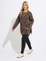 Yours Curve Brown Abstract Pocket Sweatshirt - Image 2 of 5