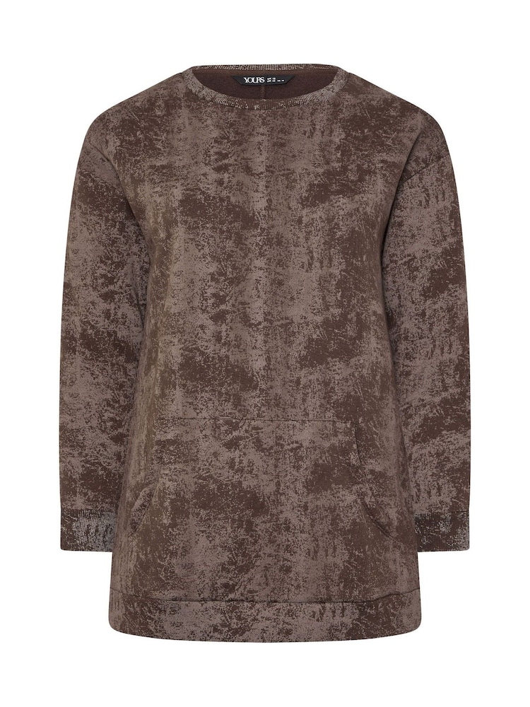 Yours Curve Brown Abstract Pocket Sweatshirt - Image 5 of 5