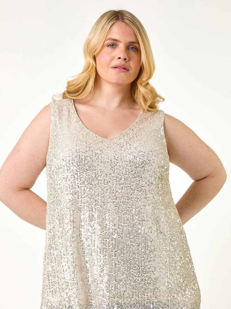 Roman Metallic Curve Sequin V-Neck Stretch Vest - Image 1 of 5