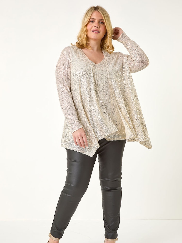 Roman Metallic Curve Sequin V-Neck Stretch Vest - Image 2 of 5