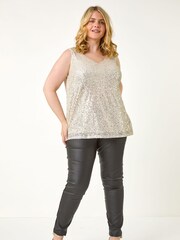 Roman Metallic Curve Sequin V-Neck Stretch Vest - Image 3 of 5