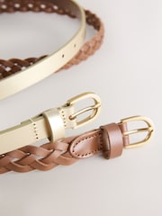 Tan Plait/Gold - Skinny Plait & Leather Belts 2 Pack - Bild 4 von 5