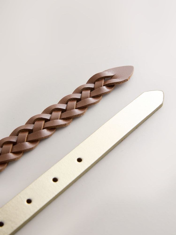 Tan Plait/Gold - Skinny Plait & Leather Belts 2 Pack - Bild 5 von 5