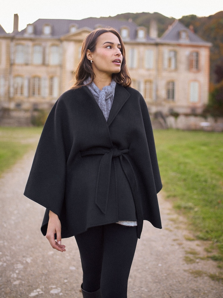 Seraphine Black Belted Maternity Cape Coat - Image 1 of 5 Seraphine Black Belted Maternity Cape Coat - Image 1 of 5