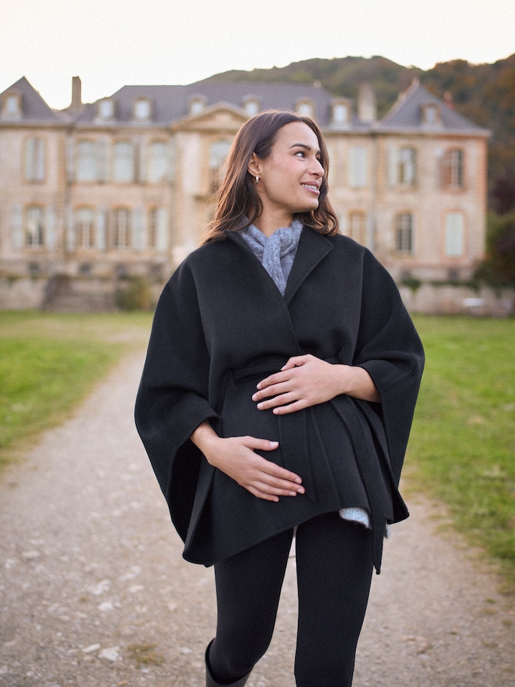 Seraphine Black Belted Maternity Cape Coat - Image 2 of 5 Seraphine Black Belted Maternity Cape Coat - Image 2 of 5
