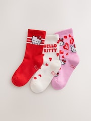 Pink, Red and White Hello Kitty Ribbed Cushioned Sole Ankle Socks 3 Pack - Image 1 of 3
