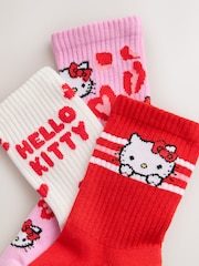 Pink, Red and White Hello Kitty Ribbed Cushioned Sole Ankle Socks 3 Pack - Image 2 of 3