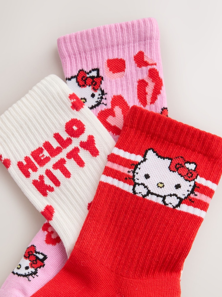 Pink, Red and White Hello Kitty Ribbed Cushioned Sole Ankle Socks 3 Pack - Image 2 of 3