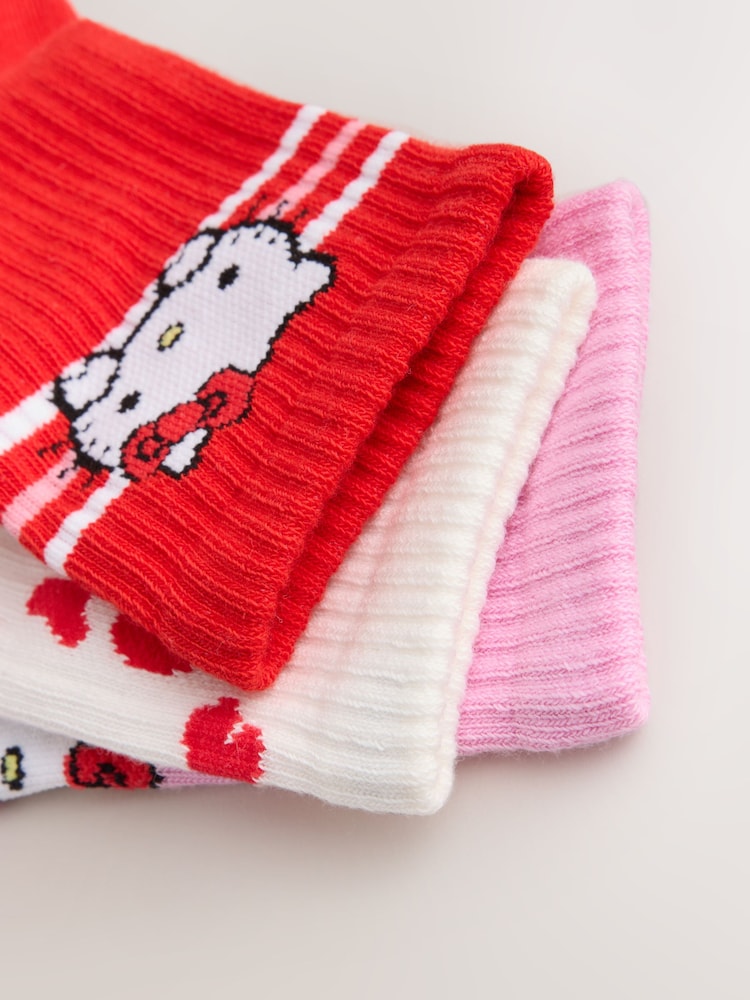 Pink, Red and White Hello Kitty Ribbed Cushioned Sole Ankle Socks 3 Pack - Image 3 of 3
