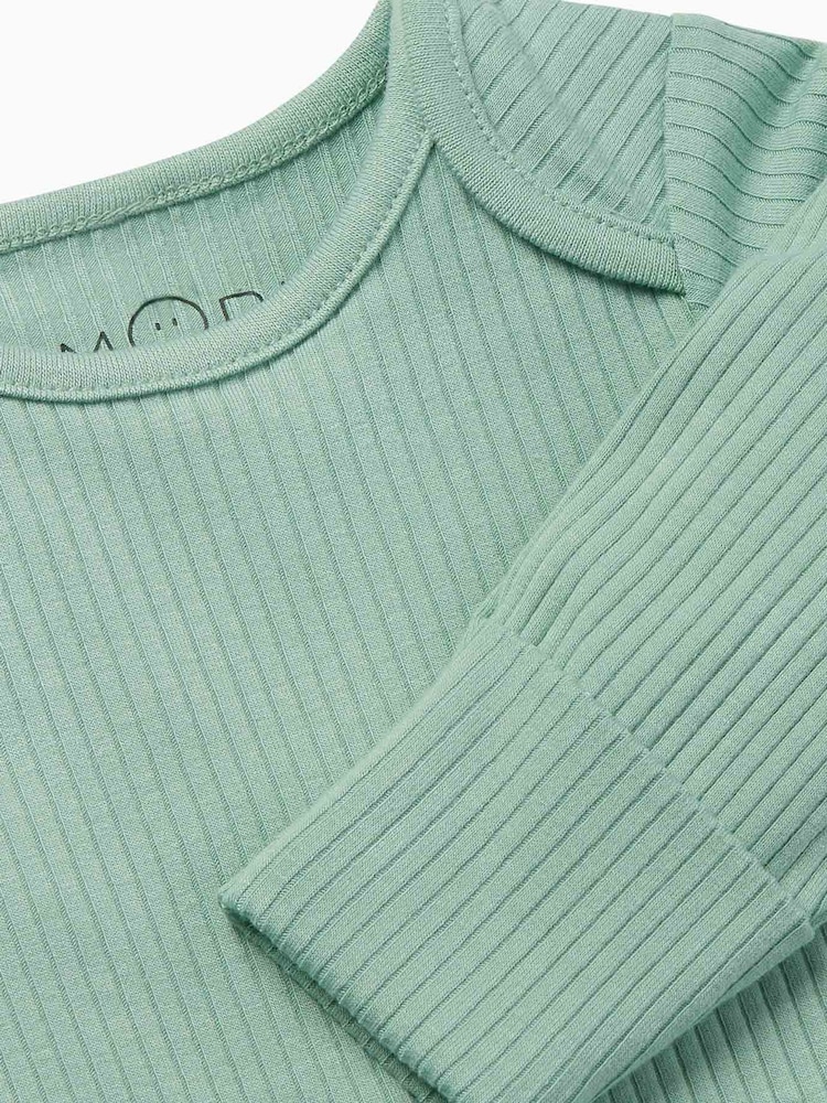 MORI Green Ribbed Stretch Long Sleeve Envelope Neckline Bodysuit - Image 4 of 4 MORI Green Ribbed Stretch Long Sleeve Envelope Neckline Bodysuit - Image 4 of 4