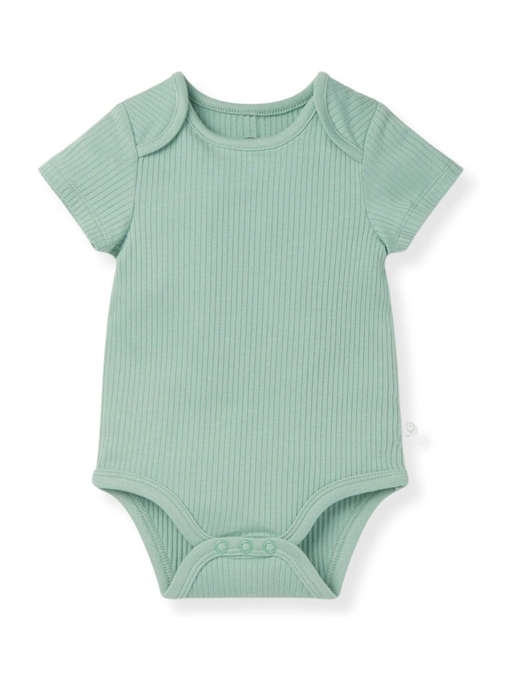MORI Green Ribbed Stretch Short Sleeve Envelope Neckline Bodysuit - Image 2 of 2