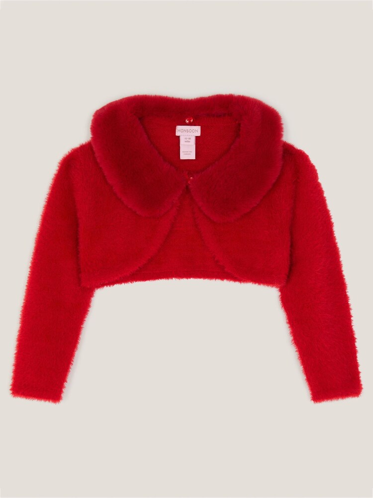 Monsoon Red Baby Detachable Collar Fuzzy Cardigan - Image 1 of 3